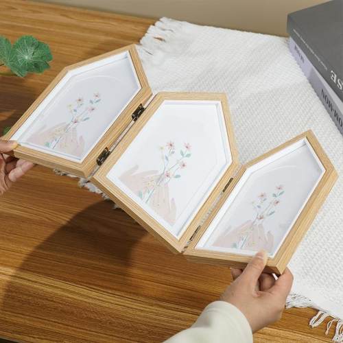 创叠三意房子造型木质相框6寸折连体组合台1515房子折儿童摆相片