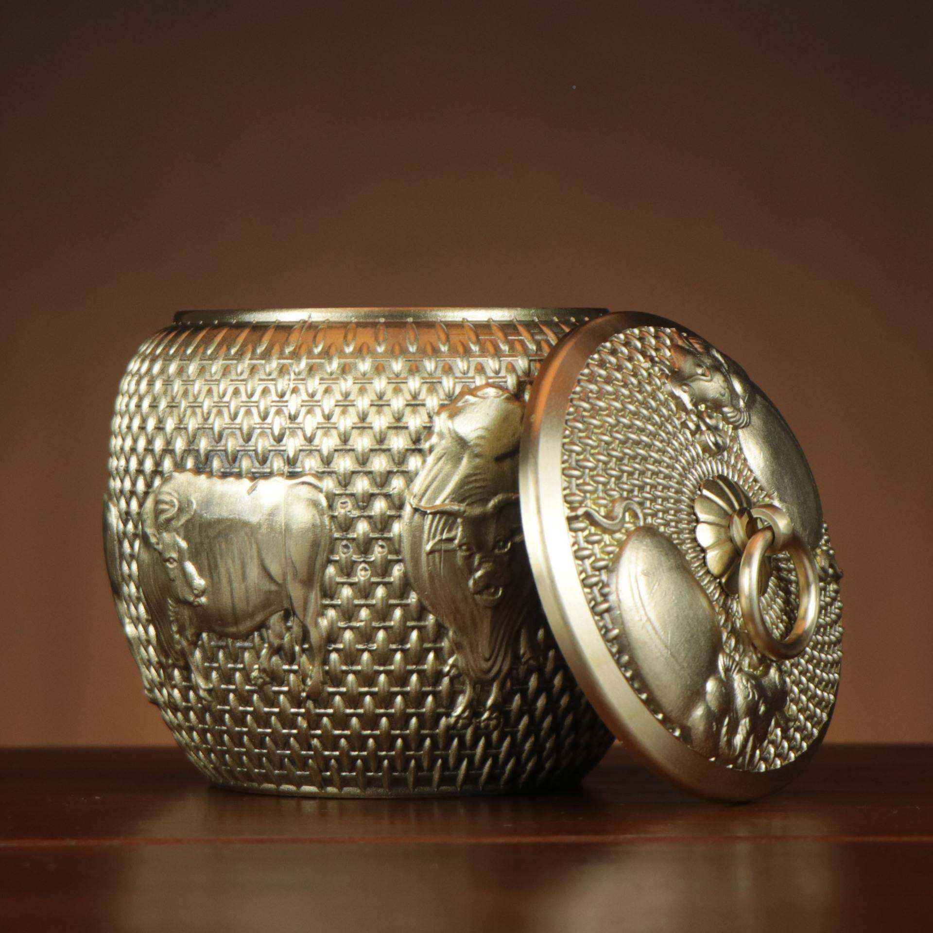 铜五牛茶茶叶密封罐高档小号金属存盒存罐储子RTM罐铜烟灰缸,家居饰品,装饰摆件,淘宝优惠券,粉丝福利购,淘宝优惠卷