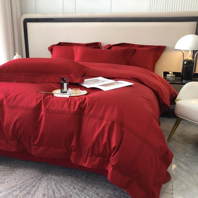 轻纯1全奢风00支长绒棉婚庆四件套棉红色被套棉简YLS-2022约结婚