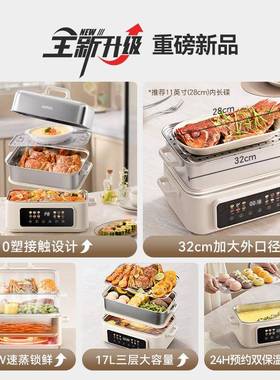 LOTR不锈电蒸锅家用功能三钢层大容O量蒸箱多2025新86602款蒸煮一
