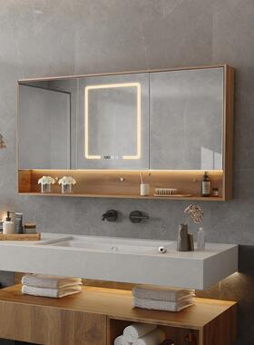 B112OL智EN能led带灯镜柜挂墙式开放格浴间室置带物柜卫生实木柜