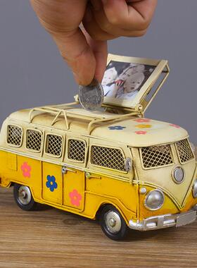 新品铁皮彩模绘创蓄意BS031小巴车摆件创意储罐相士框公交汽车型