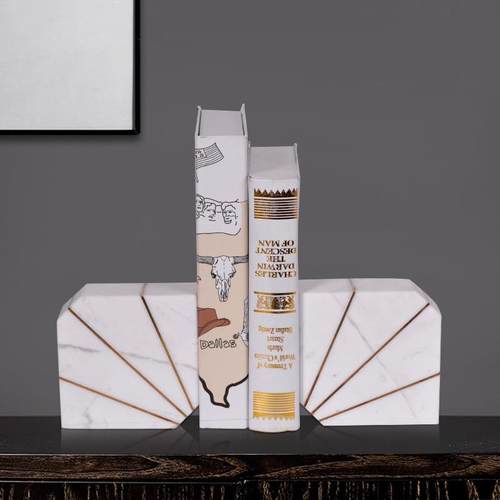 书档摆件北欧轻奢创意样板房书架装饰现代简约大理石艺术书靠书立