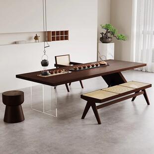实木茶几餐桌两用老板办公桌茶桌一体设计师款茶桌原木大板泡茶桌