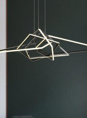 黑色客厅吊灯样板房简约现代北欧风格不锈钢几何艺术轻奢灯具