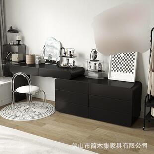 七号公寓梳妆台烤漆黑色意式极简奶油风卧室轻奢化妆桌收纳柜斗柜