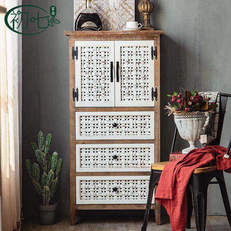 美式乡村仿古实木斗柜民宿创意做旧储物柜个性餐边柜玄关收纳桌子