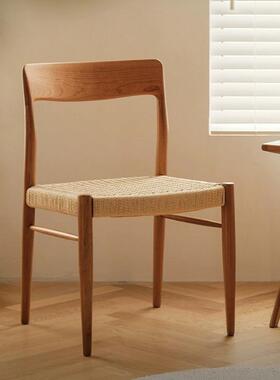 非晚椅复古实木餐椅小户型家用中古椅樱桃木家具靠背藤编71号椅