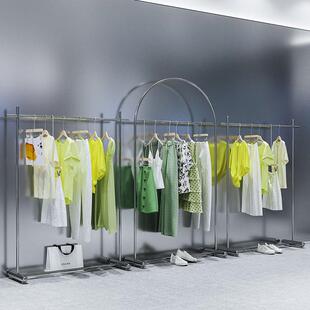 服装店不锈钢展示架落地式挂衣架衣帽架卖场男女装陈列架中岛货架