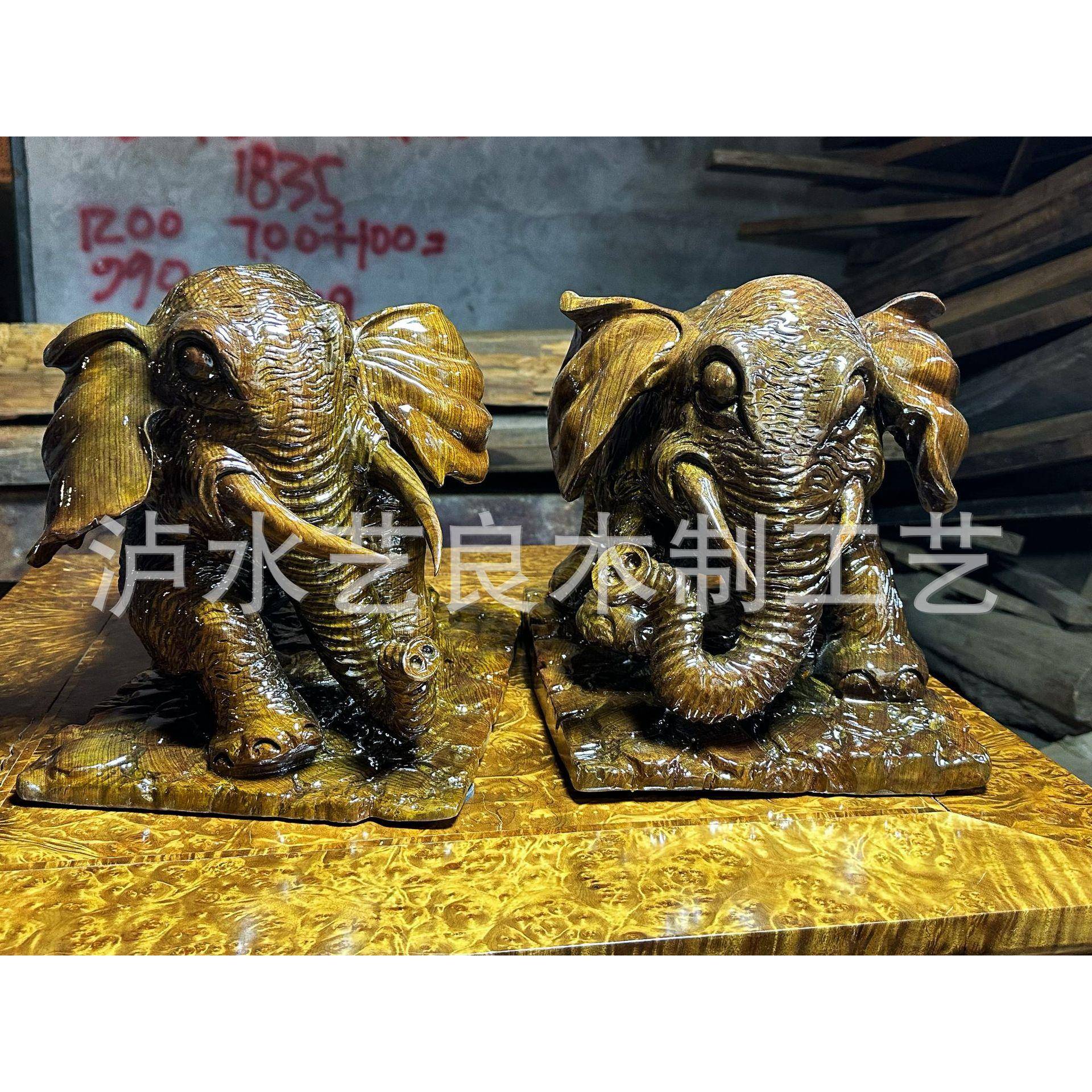 阴沉金丝楠木一体制作摆件乌木雕件一木两件整体刻画大象两件