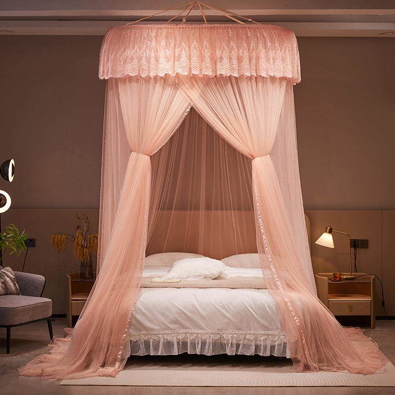 CB#2024新款蕾丝圆顶蚊帐吊顶三开门蚊帐1.5m直径加大蚊帐床幔