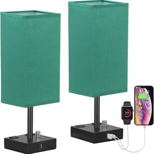 爆款 A充电卧室床头客厅方形亚麻布艺旋钮调光台灯 USBC