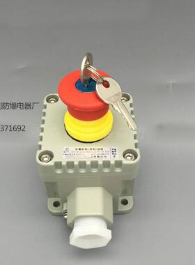 防爆急停按钮带钥匙防爆旋转式自锁按钮盒红色蘑菇头LA53-1