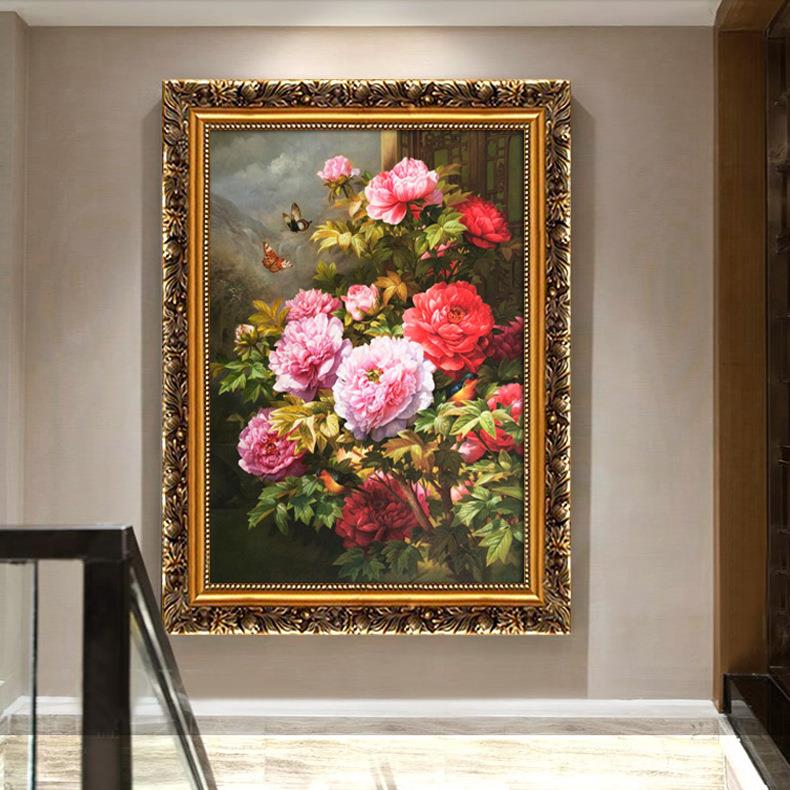 欧式床头装饰画花卉古典欧式餐厅玄关壁画美式挂画富贵牡丹花客厅