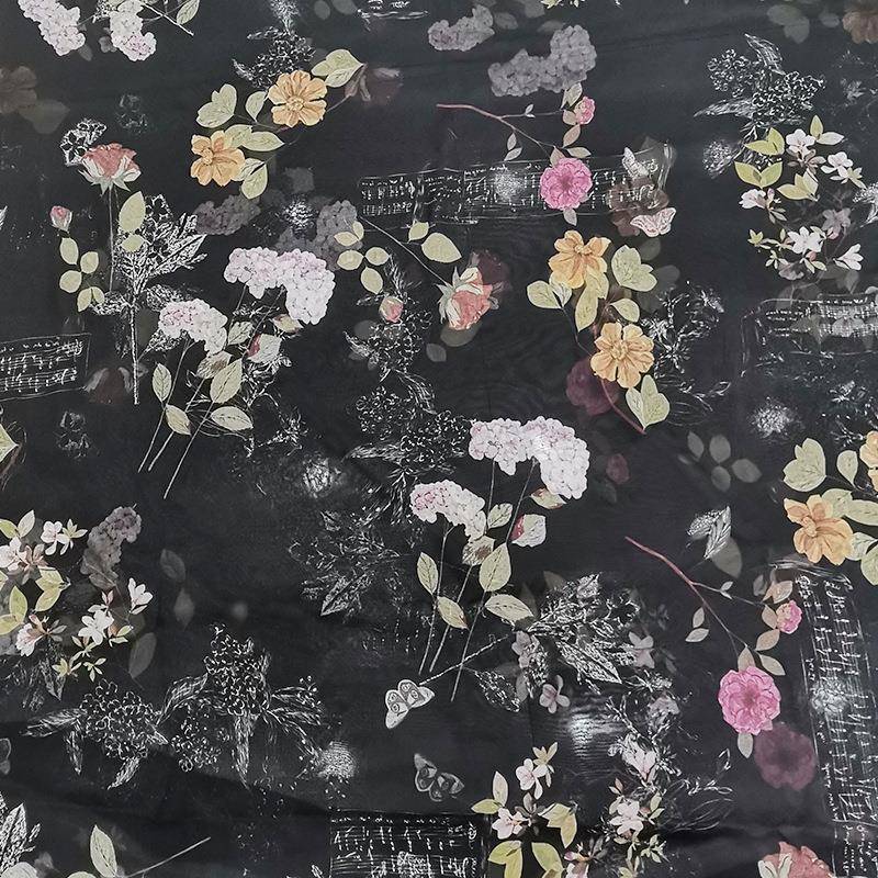 23新款时尚真丝蚕丝印花面料服装女装裙子植物花蕊高定秀场布料