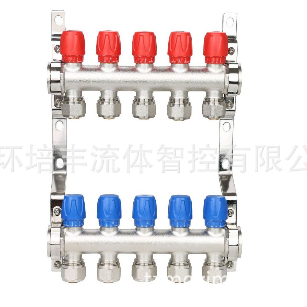 一寸精品全铜精品手动温控一体锻造地暖分水器暖气地热管分集水器