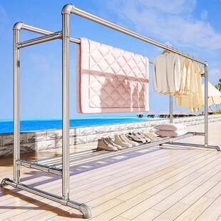 供应户外晒被子架阳台加粗落地钢管晾衣架简易双杆水管挂衣架