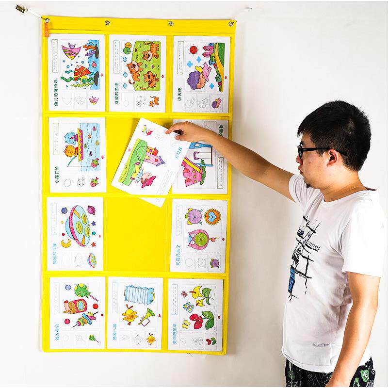 12格A4美术作品挂袋绘本画画作业展示袋透明PVC文件杂志收纳布袋