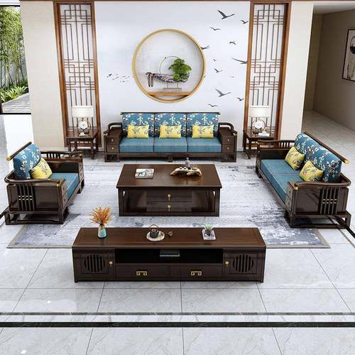 大新中式全厅实木EDJ沙发客厅组合小户型檀贵妃沙发冬紫夏两用客
