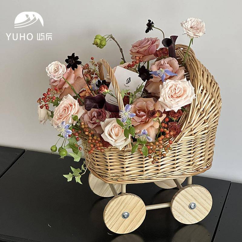 屿后柳居编月子篮鲜花插花花婴儿小推KDG车设计收纳篮家装饰dy材i