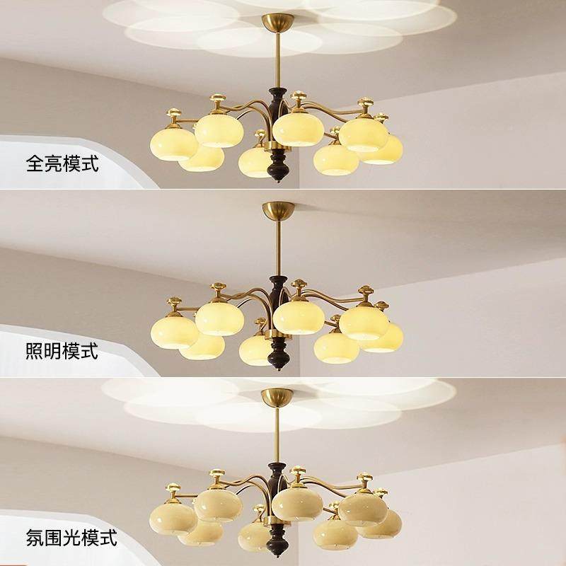 158美式复实木餐客厅灯吊中古风柿子古吊灯法式奶油风氛围卧室厅