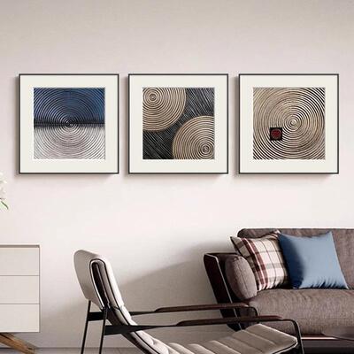 复古抽象年轮装饰壁画棕木轮餐厅背景色墙挂画卡纸方风形样板间艺