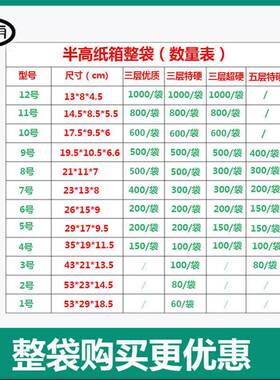 整袋箱半纸箱扁纸扁纸盒高打BVH包快递小纸盒发货邮政纸箱