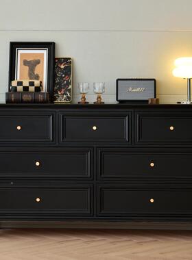 A8木L美式实ZFX五斗柜卧室黑色屉简约抽柜床子靠墙轻奢立柜尾收纳