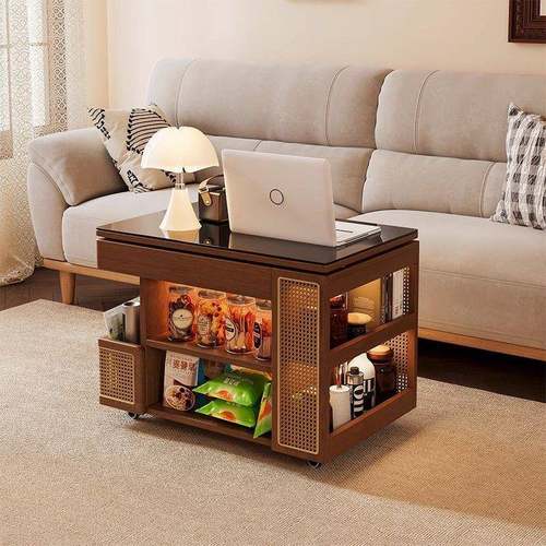 功多实木移动可升降茶几用家沙OOU发小推车小户型客能厅简约边柜