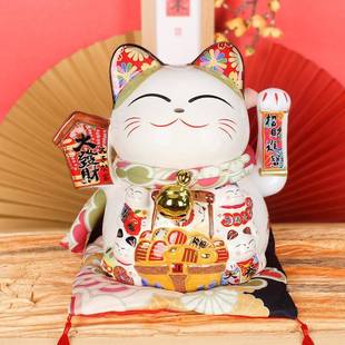 乐喵店11寸陶瓷电动手招财猫店铺开业家居HAO摆件摇料理收银台摆