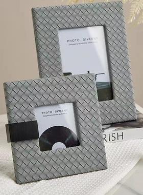 现代高档HR88648皮质相框摆台高级感简样板间卧室头厅柜客边床约