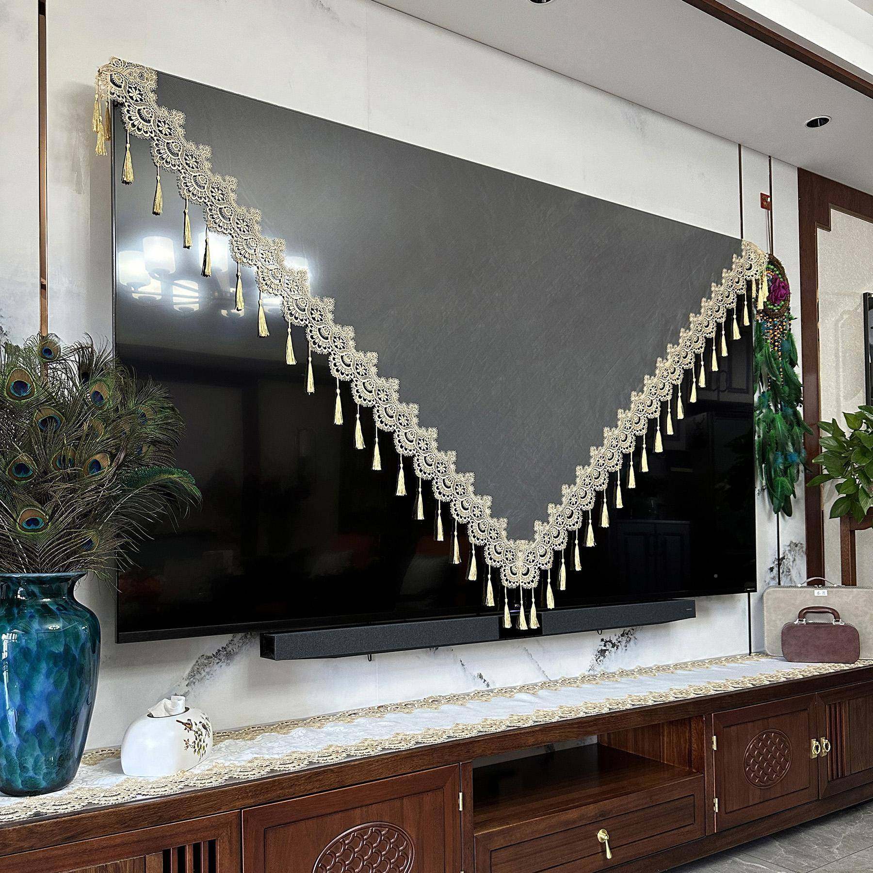 新款欧式丝蕾花电视电F98T9S6S盖巾曲面直面屏通用挂式边视机装饰