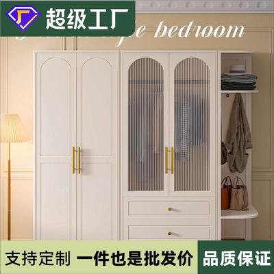 白色实木衣柜家用卧室小户型法式轻奢自由组合收纳多门落地挂衣柜