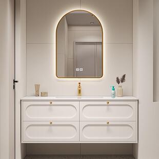 法式轻奢浴室柜组合橡木烤漆洗漱台洗手洗脸池卫生间可丽耐一体盆