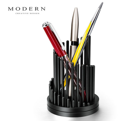 Modern铝合金旋转减压笔筒 创意高档摩登造型金属笔筒 时尚办公摆 - 封面