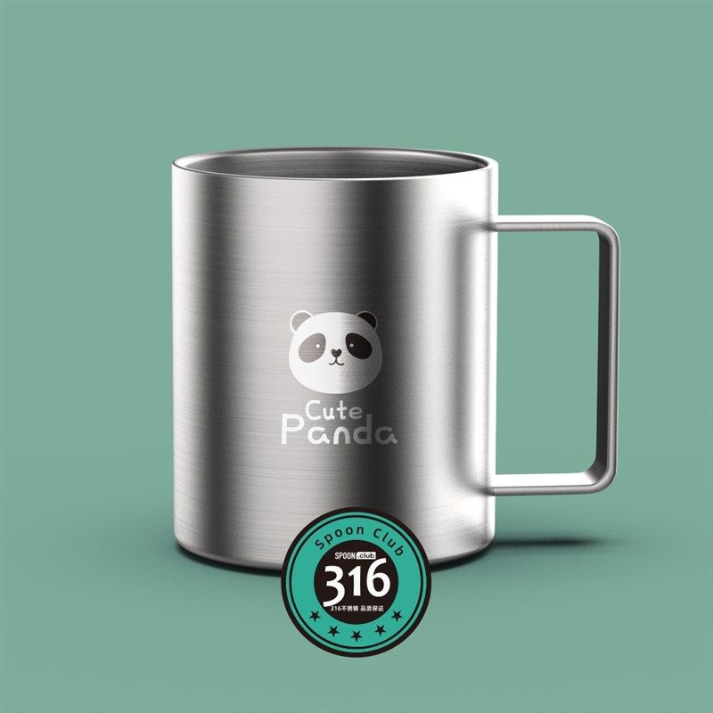 儿童316不锈钢刻度水杯可爱牛奶杯双层隔热幼儿园口杯带盖子学饮