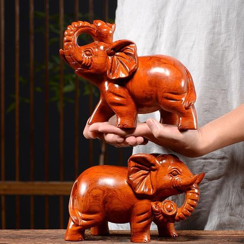 木雕摆件大象一对大号实木质雕刻家居客厅办公装饰红木头工艺礼品