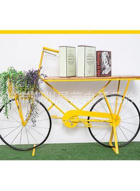 创意自行铁艺花架搁板复古车置家物架客BS074厅摆居装饰品件