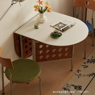 木可折叠岩椭板餐桌圆形饭桌合意折叠中餐古风家用小户型伸缩桌实