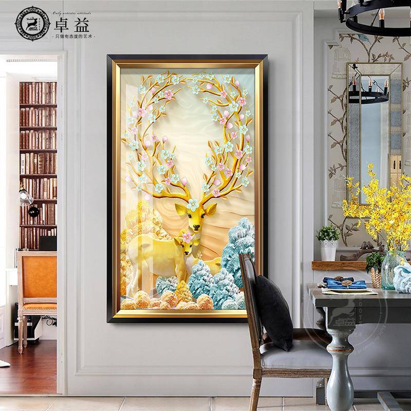 现代轻奢大气玄DY583809关装走饰竖版画廊过壁画招财发财鹿欧式客