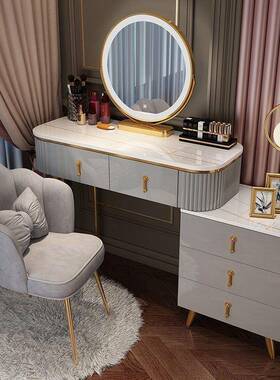 款卧室梳桌现妆台代简约奶OOD油风小户型化妆新卧室床头斗柜一体