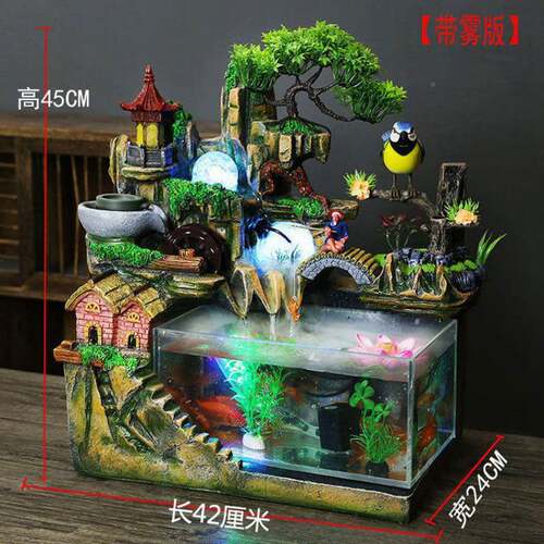 力轮客厅流水用假山鱼缸摆水族箱亚克鱼家缸器CXX喷泉风水件流水