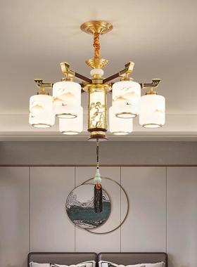 朝下新中式铜全2吊灯205新客厅灯大气实木国中风大80940厅灯具广