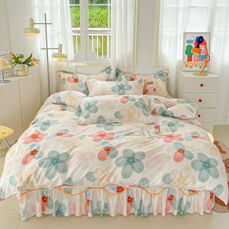 防滑床裙款三/四件床版罩被套公主套风可韩p5K6Yz7y机洗件套