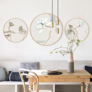 新中形画式 饰画铝合金圆框画玉兰花餐厅挂画国玄关玉兰花 壁客厅装