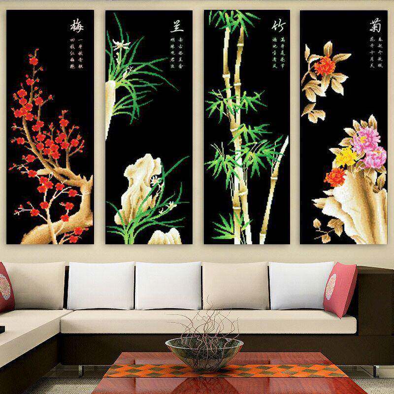 十秀字绣画新款客厅砖石满钻钻大幅书房梅石兰A6164竹菊点贴钻石