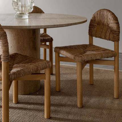 草藤编织椅木中古YSL23-07诧寂风藤椅餐原木靠实背简约家椅用化妆