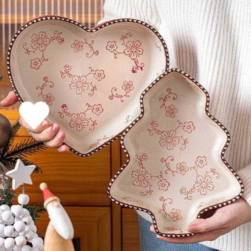 陶瓷盘圣诞盘子披65ZszmeY萨盘深盘菜盘釉下菜彩盘盘焗饭西餐烤盘