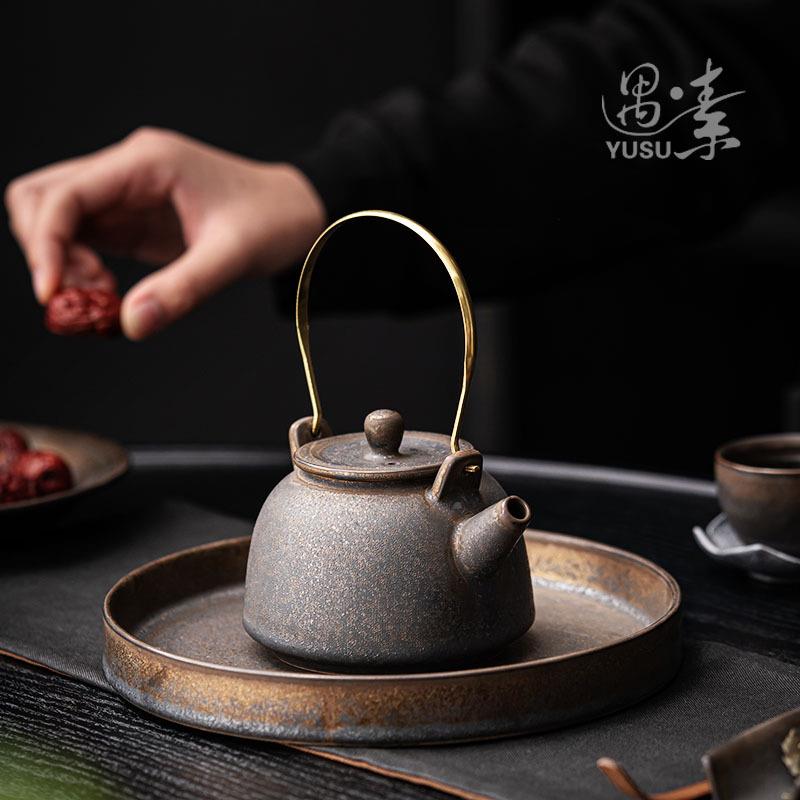 单遇素陶瓷茶壶古小壶中式复铜柄提梁壶泡茶壶家用TLH-2201带过滤