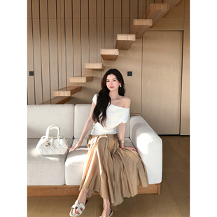 百褶裙 氛围感高腰a字半身裙女重工设计莱赛尔长款 1XTWO 古色漫游